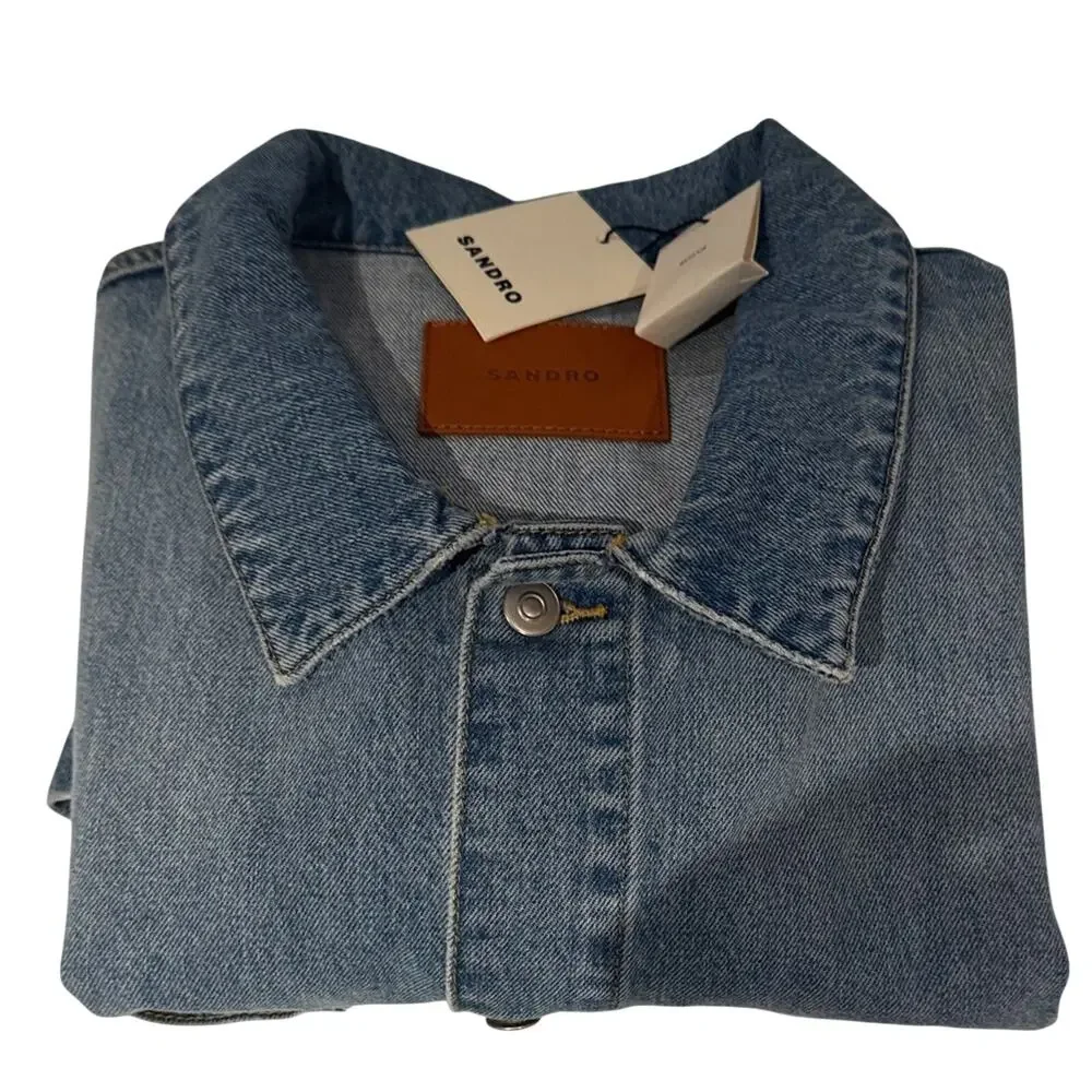 Sandro Paris Denim Worker Jacket – Light Wash Chore Jacket – NWT - Picture 12 of 12